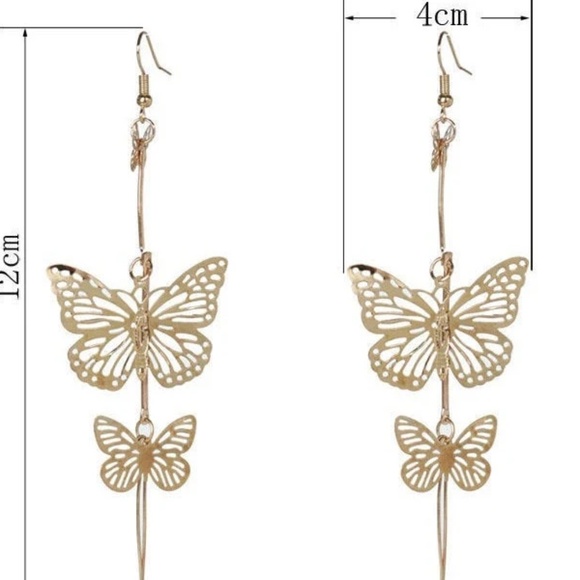 Dazzling Double Butterfly Dangling Earrings, Gold/Silver Butterfly Earrings - Picture 6 of 6